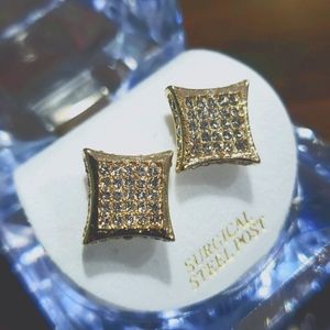 Men's Earring 14k Gold Plated Iced Out Studs
